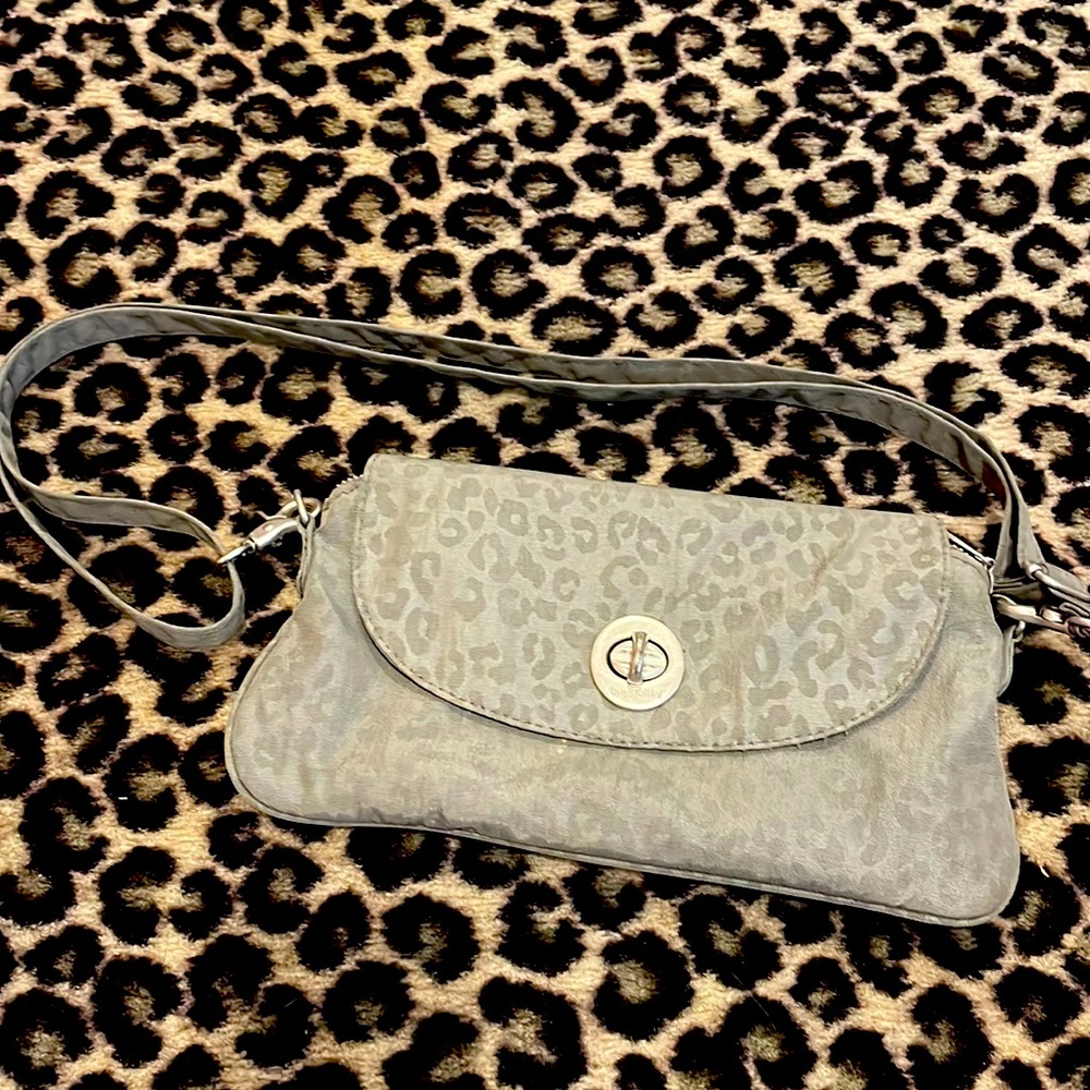 Baggallini Grey Leopard Print Canvas Travel Bag with Adjustable Strap